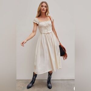 CIDER,SOLID RUFFLES LACE UP MAXI DRESS